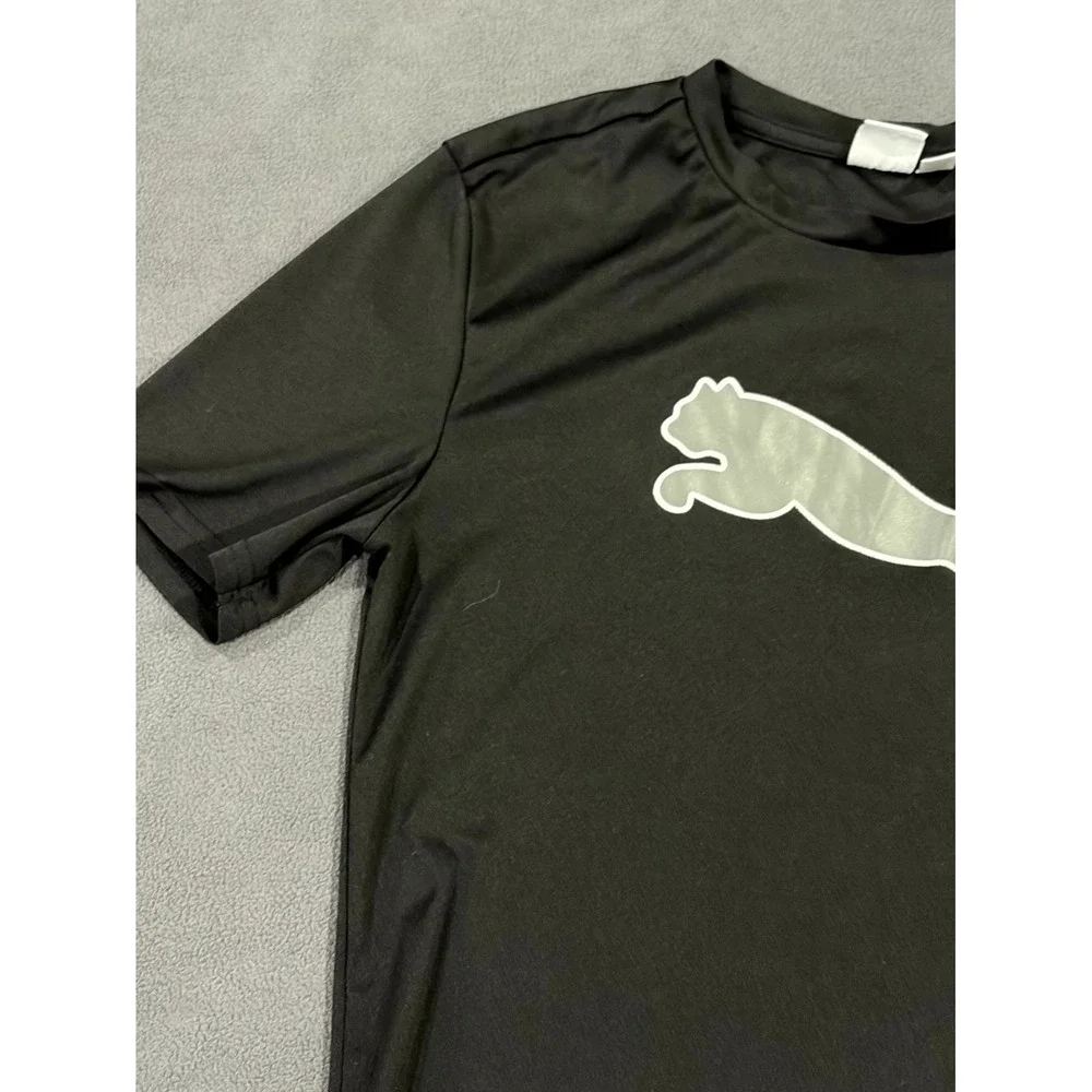 Puma Essentials T Shirt Boys L (14-16) Black Graphic Print Crew Neck Casual